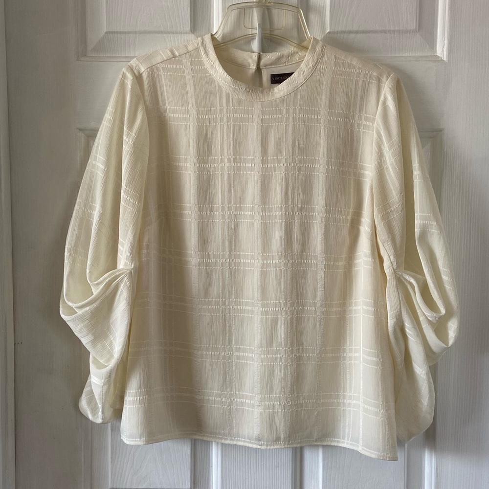 Vince Camuto Cream Textured Puff-Sleeve Blouse
